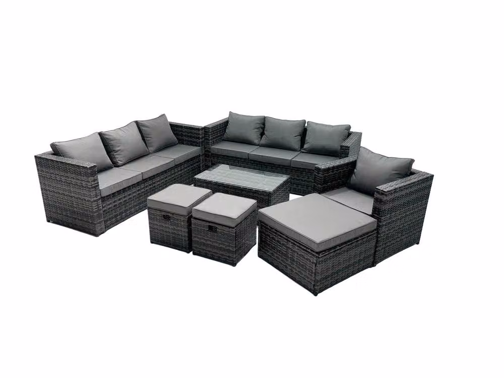Fimous 10-Seater Patio Furniture Set with Coffee Table, 3-Seater Sofa, Armchairs and Ottomans in Anthracite Grey – 2