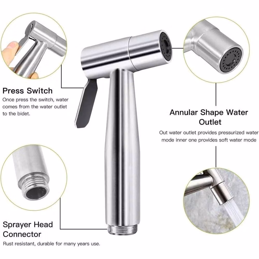 Kelvenix Handheld Bidet Sprayer for Toilet in Silver Stainless Steel, Wall Mounted – 2