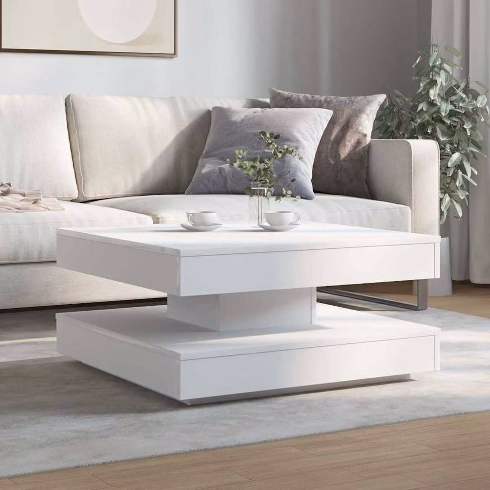 Berkfield Home White Rotating Square Coffee Table W/D/H: 70 x 70 x 34.5 cm – 2