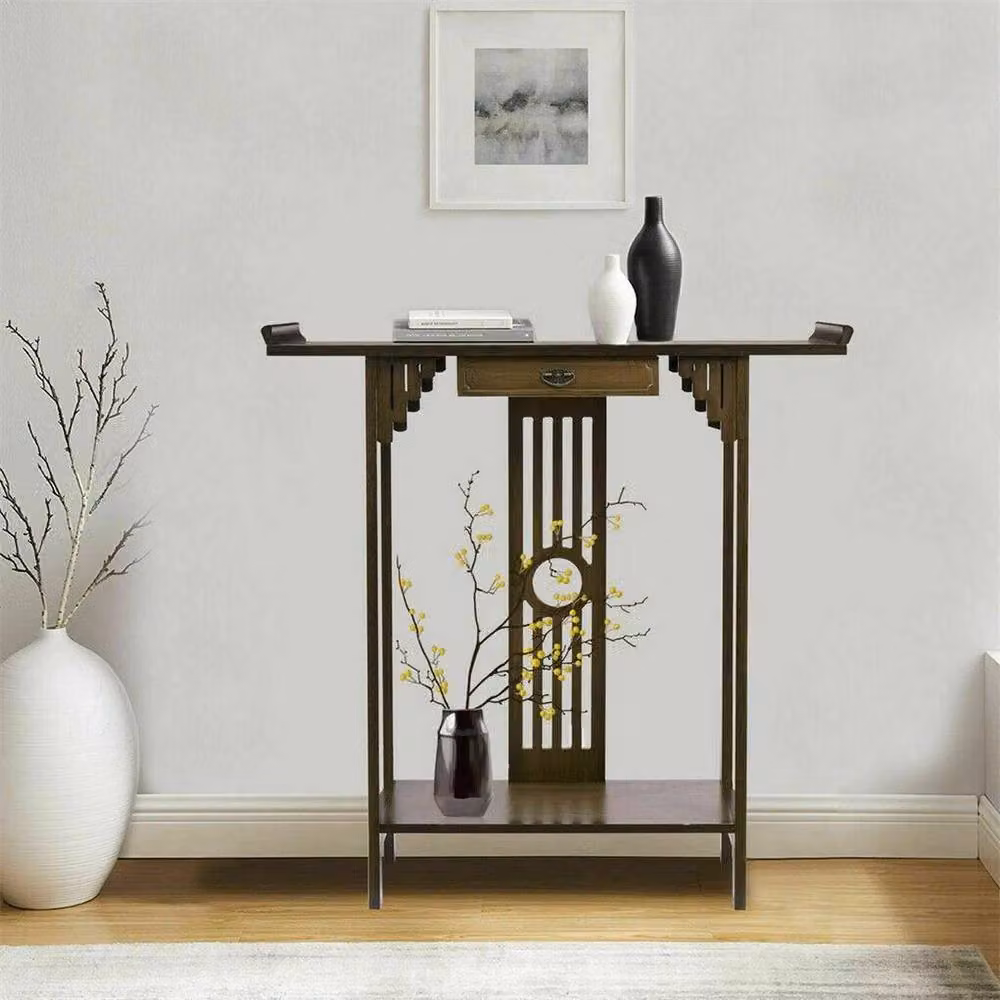 FLAVORA Large Wooden Hallway Console Table in Brown – 3