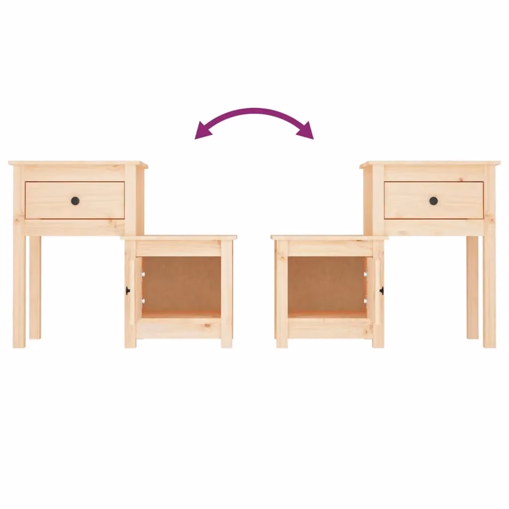 Berkfield Home Set of 2 Solid Wood Pine Bedside Cabinets, Brown, W/D/H: 79.5 x 38 x 65.5 cm – 2