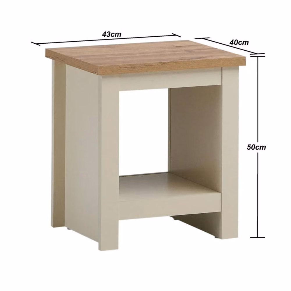 Nordara Oak Top Side Lamp Table in Cream and Beige with Shelf – 2
