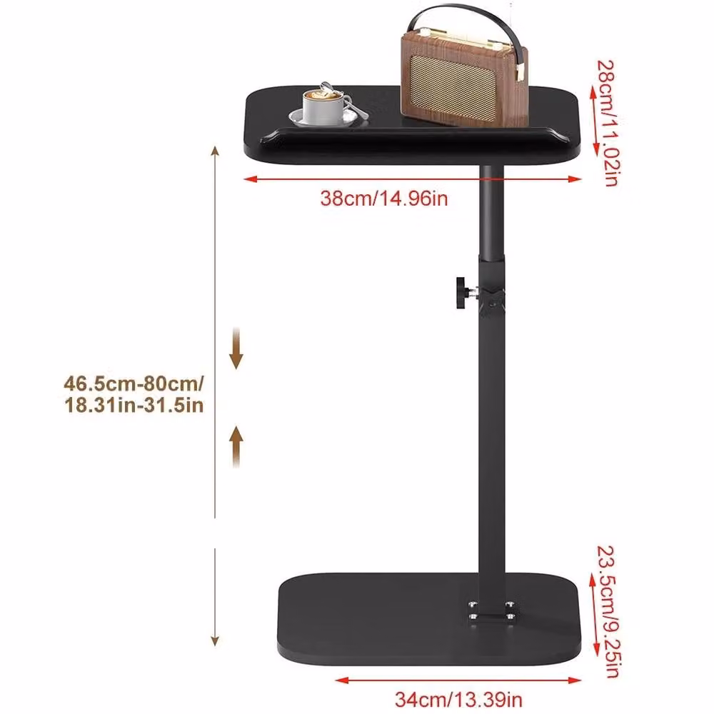 Kelvenix Adjustable C-Shaped Sofa Side End Table in Black with Rotating Top and Wood Finish, W/D/H: 38.0 x 46.5 x 80.0 cm – 2