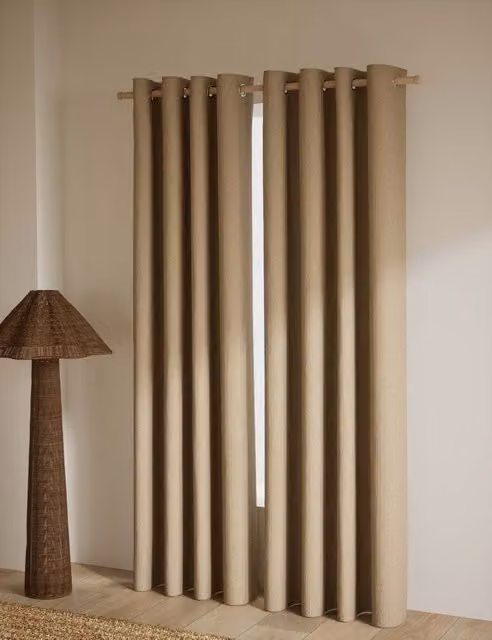 M&S Dark Taupe Basketweave Eyelet Curtains, Thermal Insulating and Opaque