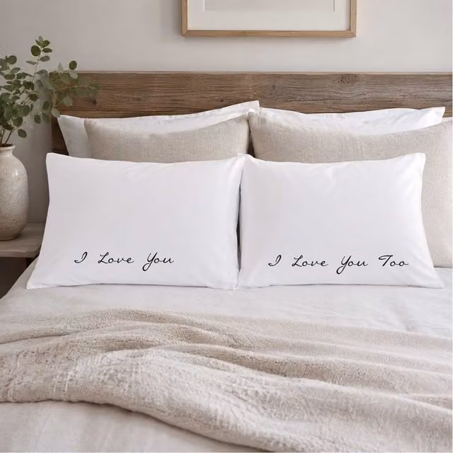 60 SECOND MAKEOVER I Love You I Love You Too White Cotton Pillowcase Pair