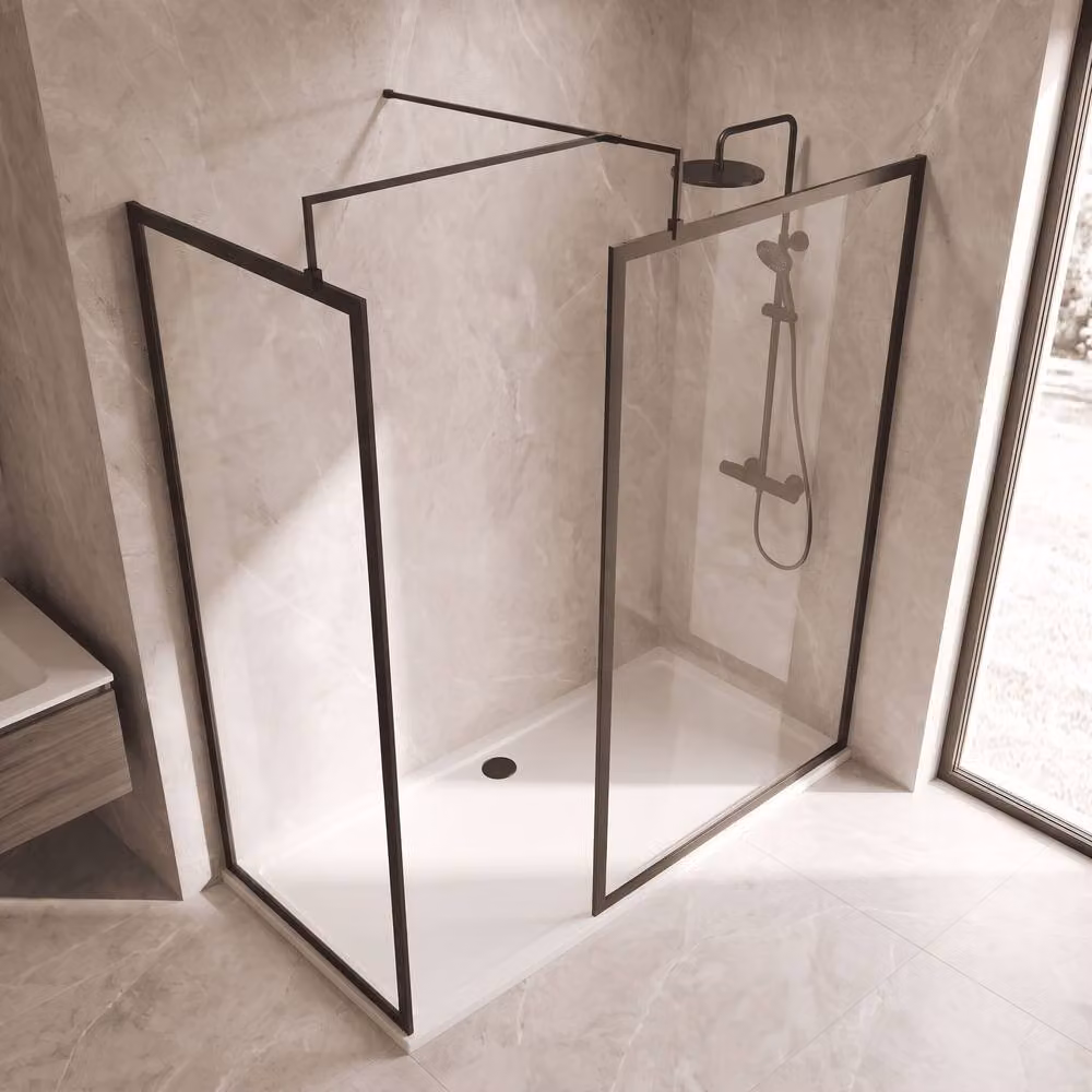 Balterley Framed Walk-In Wetroom Bundle with Rectangular Glass Tray, Matt Black, W: 1500 mm, D: 800 mm – 2