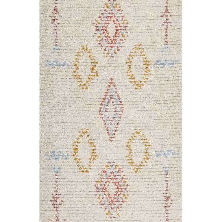 Wyld and Coco Beige Cotton Hand-Tufted Geometric Rectangular Rug W: 80 cm, L: 150 cm
