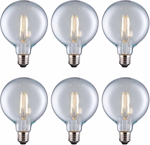 Eurolec G125 Globe E27 LED Straight Filament Dimmable Light Bulb Pack, Warm White, Transparent, Pack of 3