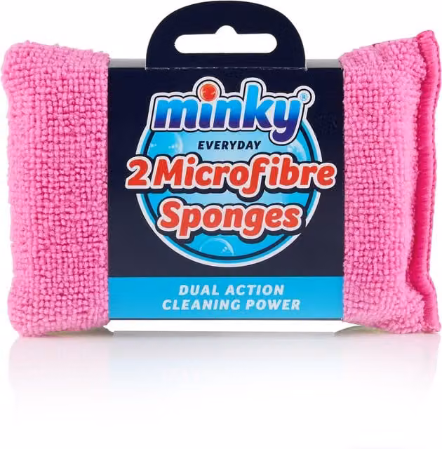 Minky Everyday Microfibre Sponges, Pink, Pack of 2