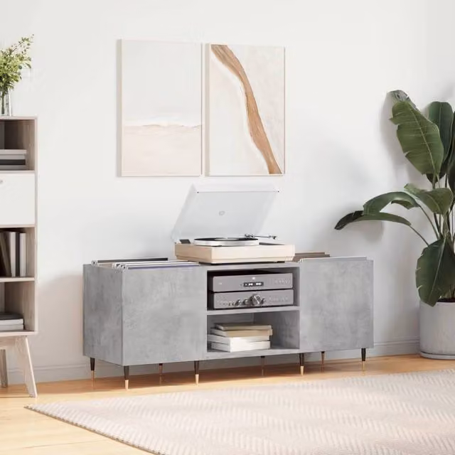 Berkfield Home Record Cabinet in Concrete Grey, W/D/H: 121 x 38 x 48 cm