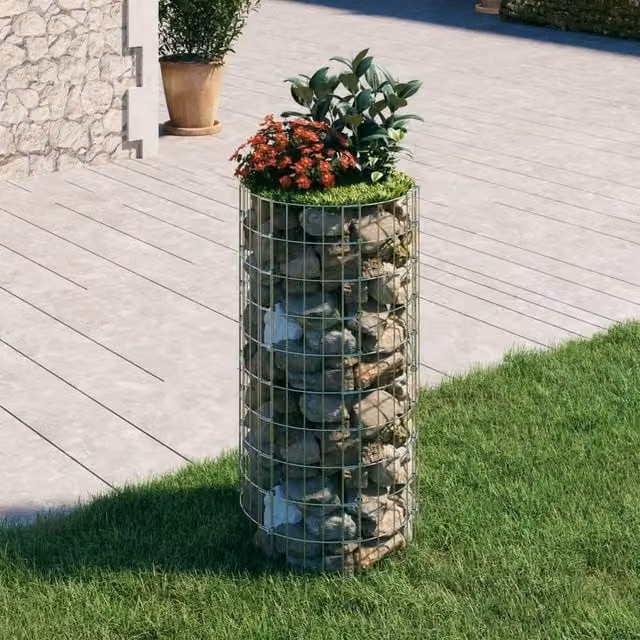 Berkfield Home Circular Gabion Column in Silver Galvanised Steel, Diameter: 50 cm, Height: 100 cm