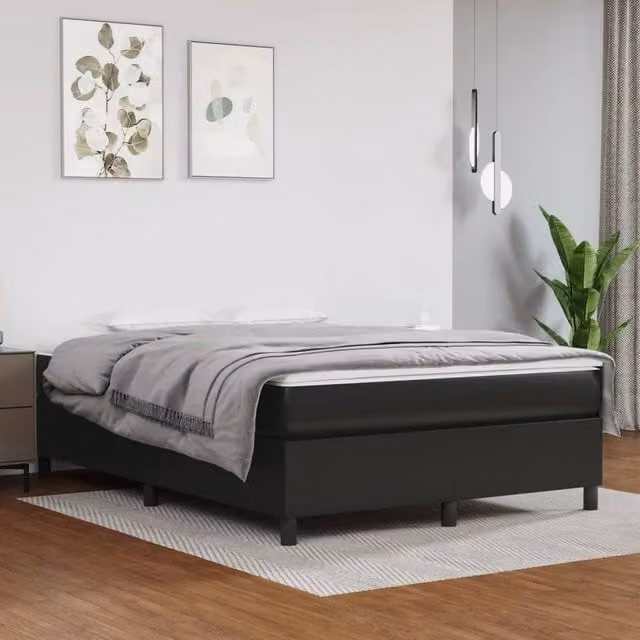 Berkfield Home Upholstered Box Spring Bed Frame in Black Faux Leather W/D/H: 135 x 190 cm