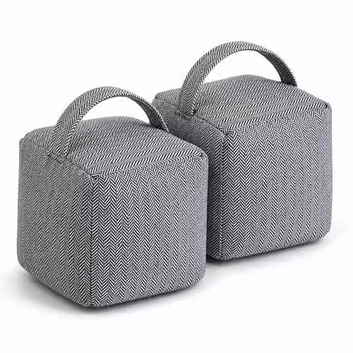 Oypla Pack of 2 Grey Herringbone Fabric Heavy Weighted Cube Door Stops with Handle W/D/H: 16 x 16 x 16 cm