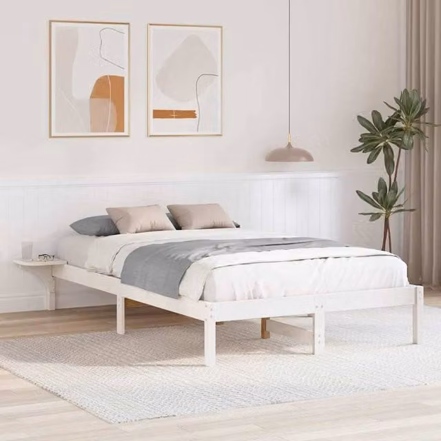 Berkfield Home Modern White Solid Pine Wood Bed Frame W/D/H: 120 x 190 cm