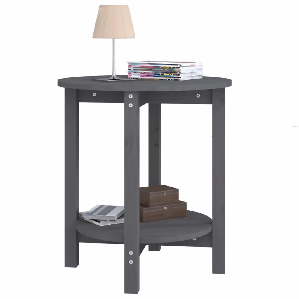Berkfield Home Round Rustic Pine Coffee Table, Grey, W/D/H: 55 x 60 x 60 cm – 3