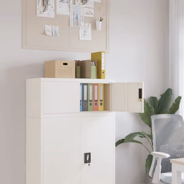 Berkfield Home White Metal File Cabinet with Lock W/D/H: 90 x 40 x 40 cm