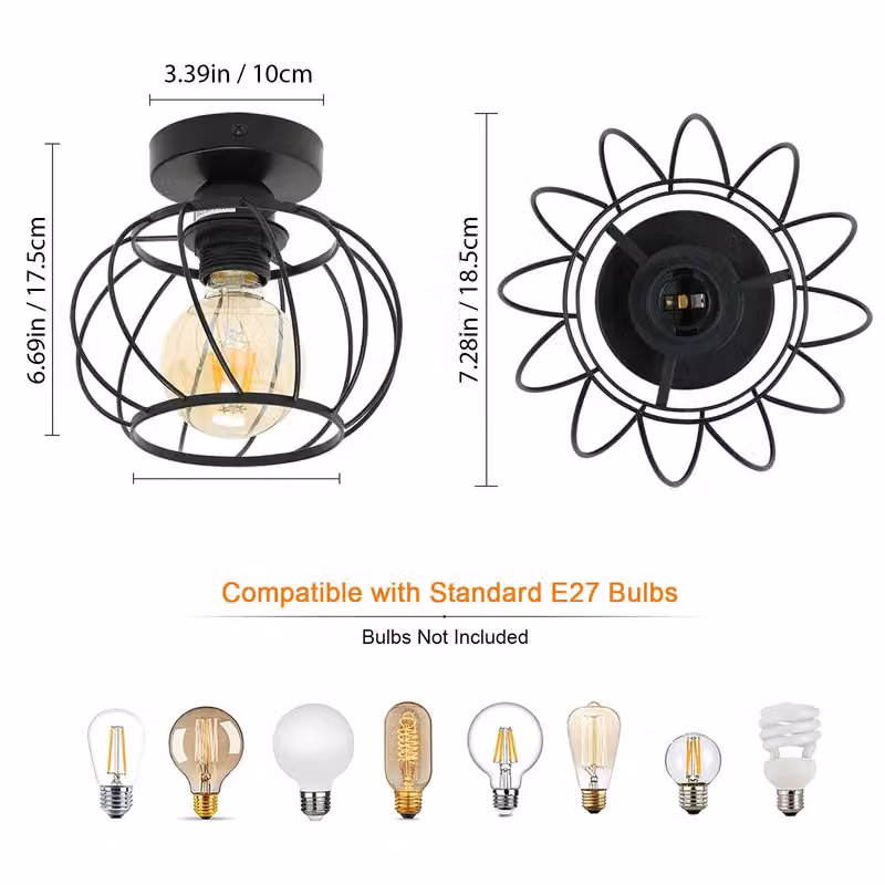 COMELY Industrial Black Metal Semi Flush Ceiling Light with E27 Socket – 4