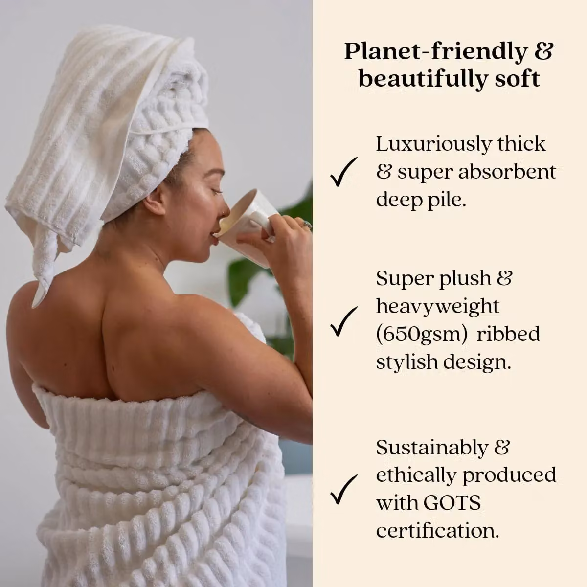 Misona Pack of 2 Organic GOTS Cotton Striped Face Cloths, White, W/D/H: 30 x 30 x 30 cm – 2