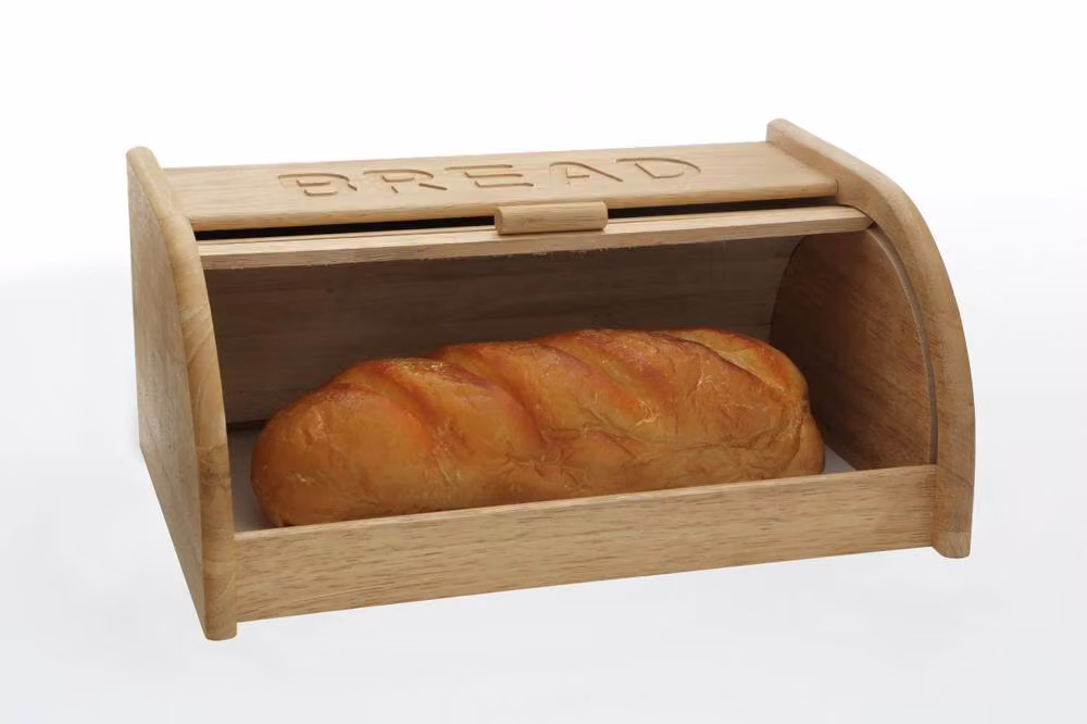 Premier Housewares Bamboo Wood Bread Bin with Lid, Natural, H 19 cm x W 33 cm x D 22 cm – 2