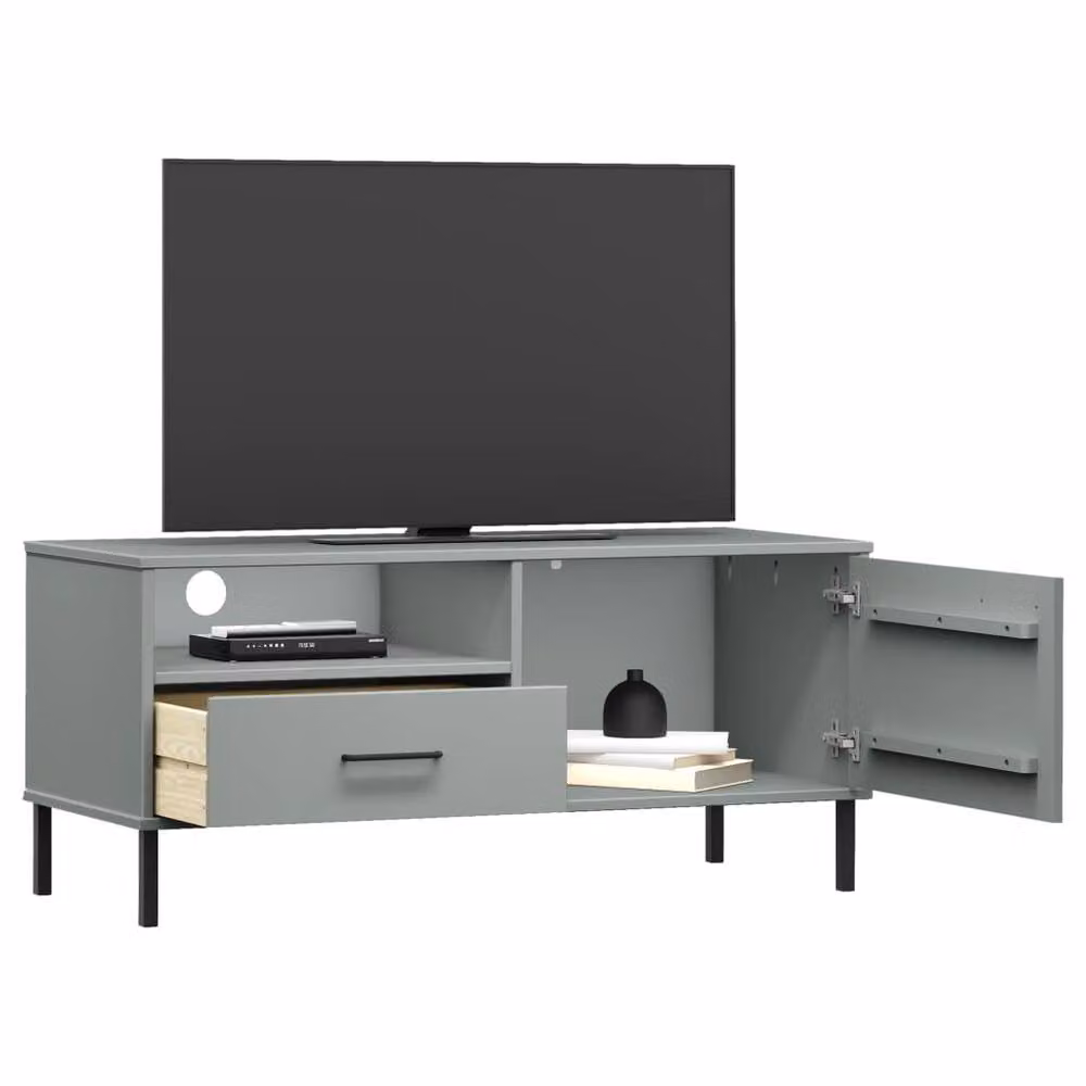 Berkfield Home Oslo TV Cabinet in Grey Solid Pine Wood with Metal Legs – 3