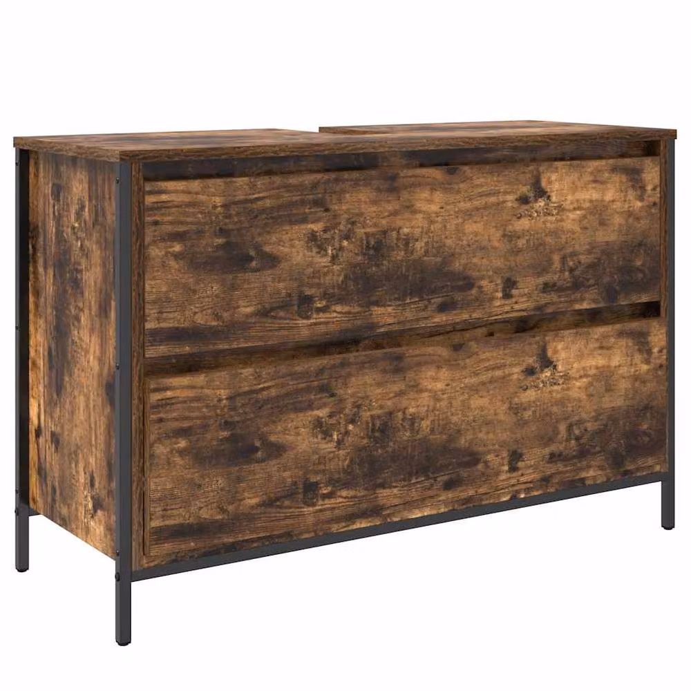 Berkfield Home Decorative Bathroom Basin Cabinet with Drawers, Smoked Oak, Brown, W: 90 cm, D: 34.5 cm, H: 60 cm – 3