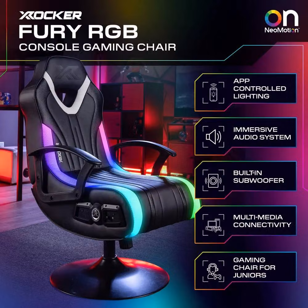 X Rocker Fury RGB Console LED Gaming Chair with 2.1 Speakers in Black – 2