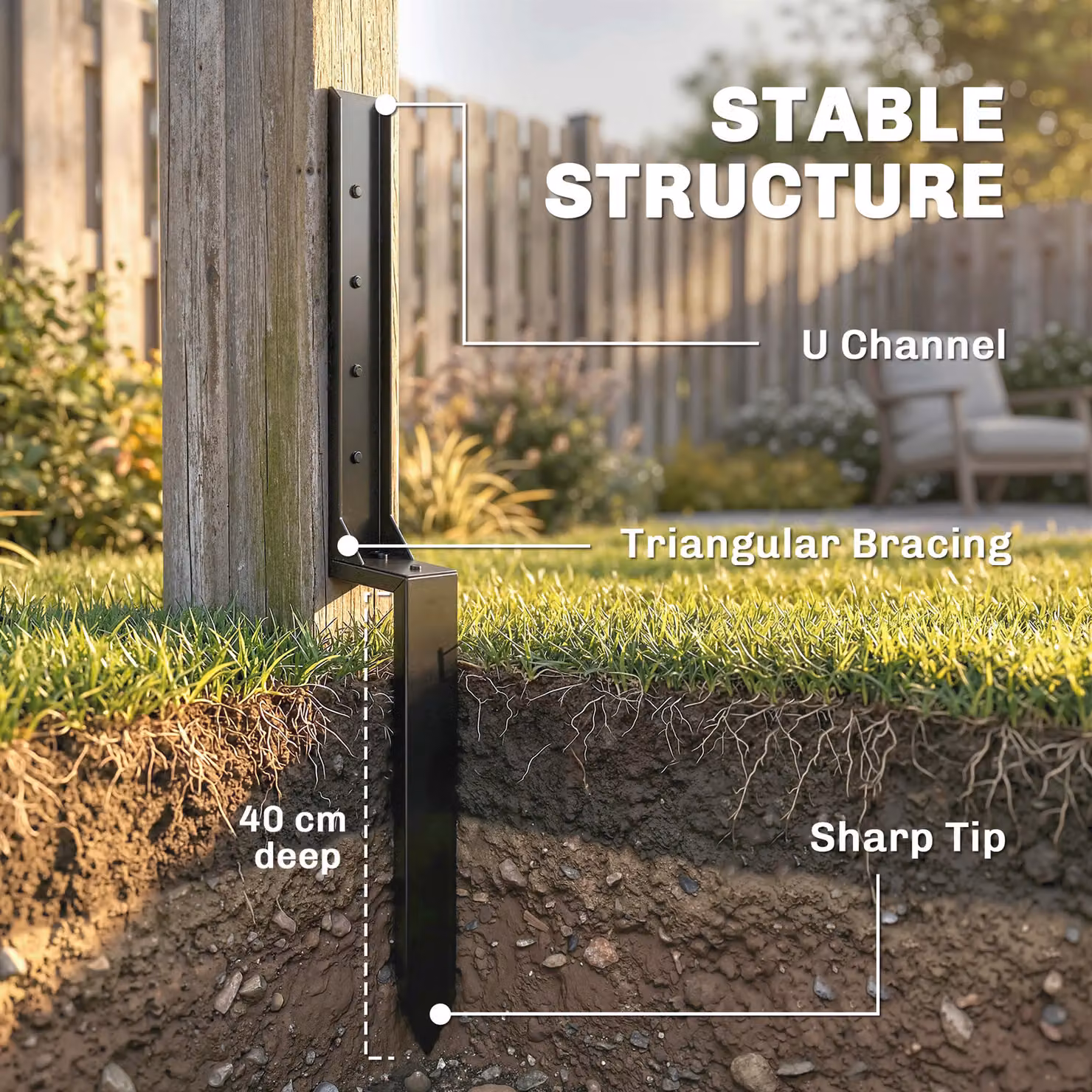 Outsunny 2 Pack Black Metal Fence Post Repair Kit with Ground Spikes, Height: 81 cm – 4