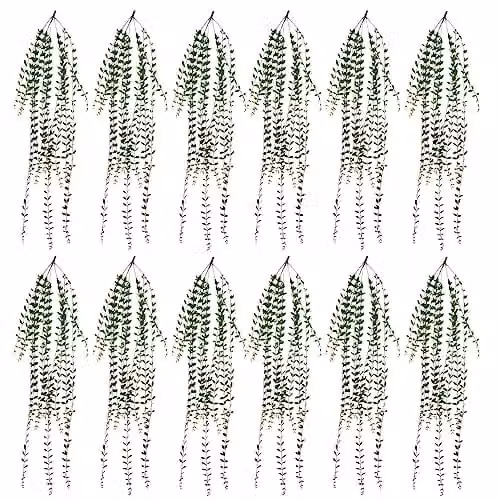 Leaf Pack of 12 Green Artificial Hanging Extra Long String of Pearls Foliage, Length: 120 cm