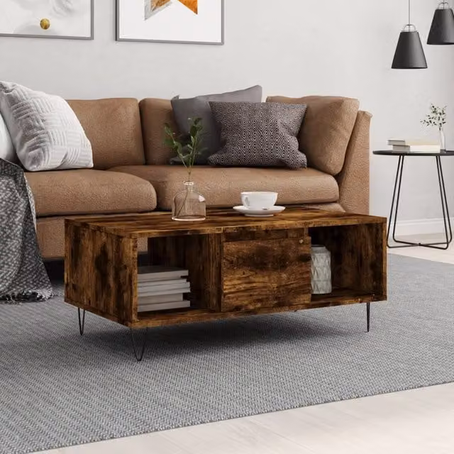 Berkfield Home Smoked Oak Coffee Table in Brown, W: 90 cm, D: 50 cm, H: 36.5 cm