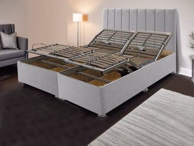 ASC Apollo Electric Adjustable Divan Base, 5ft King Size (2 x 2ft6), Grey/Silver Upholstered Frame