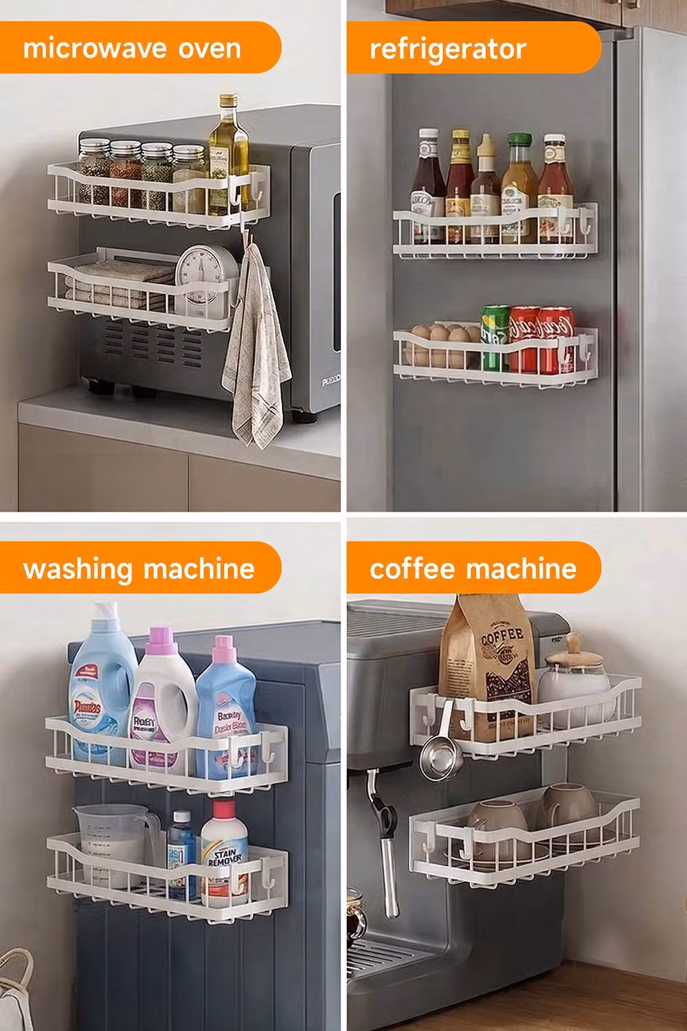 Garden Sanctuary 2-Pack Magnetic Metal Fridge Storage Racks in White – 3