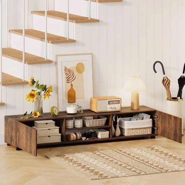 SPETLEK Industrial Television Cabinet with Open Shelves in Brown