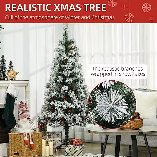 HOMCOM Green Artificial Christmas Tree with Berry Decoration and Metal Stand, Height: 150 cm – 3