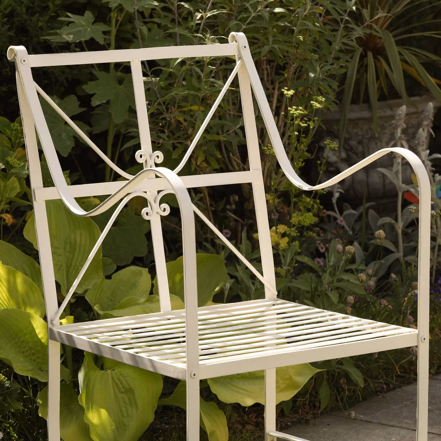 Glasstone Off-White and Beige Distressed Metal Garden Dining Chair – 2