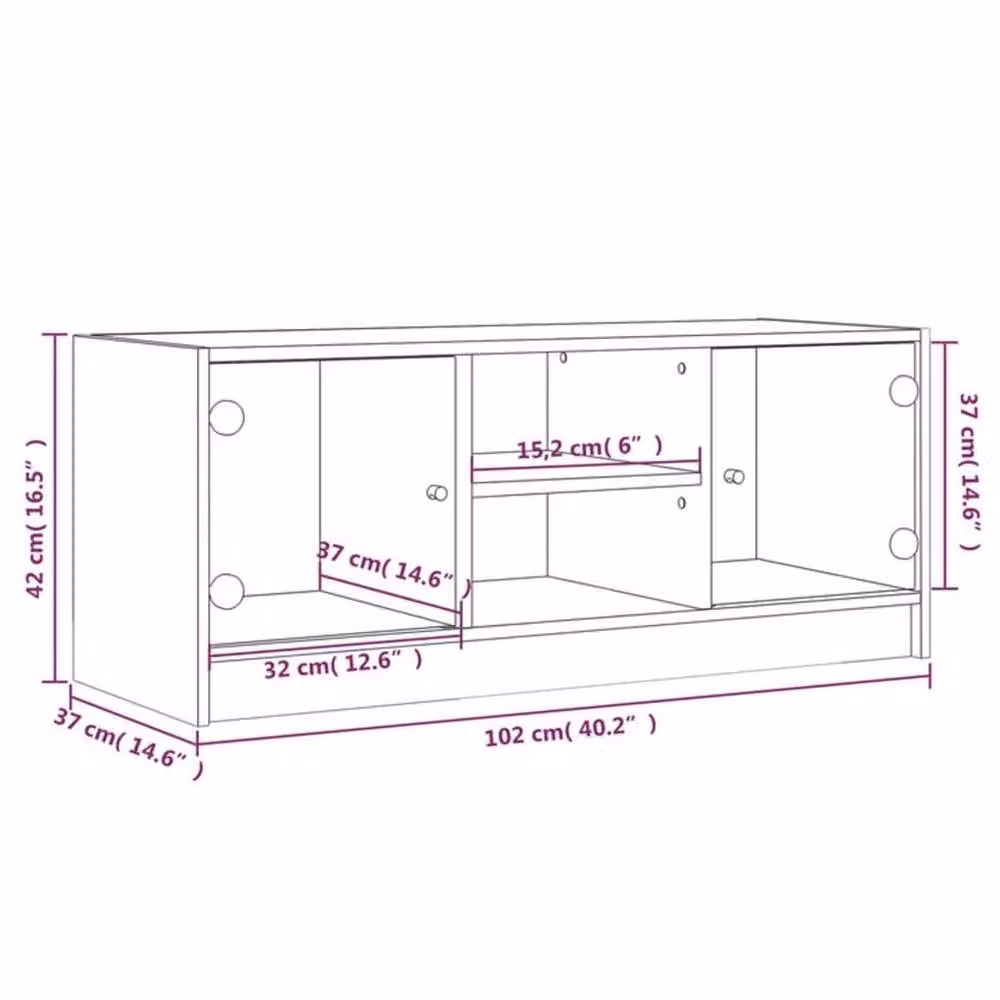 Berkfield Home TV Cabinet in Sonoma Oak with Glass Doors, W/D/H: 102 x 37 x 42 cm – 4