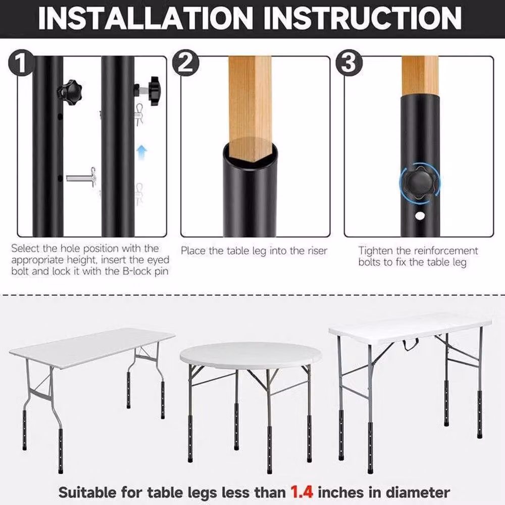FLAVORA Heavy Duty Steel Folding Table Leg Risers in Black – 3