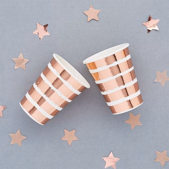 Club Green Gold Striped Paper Cups, Pack of 8