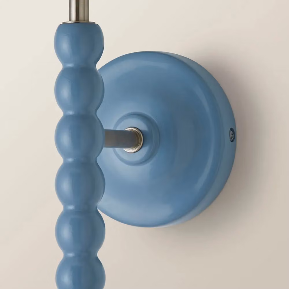 ValueLights Bobbins Pair of Blue Wall Lights with Fabric Shades and Bulbs – 3