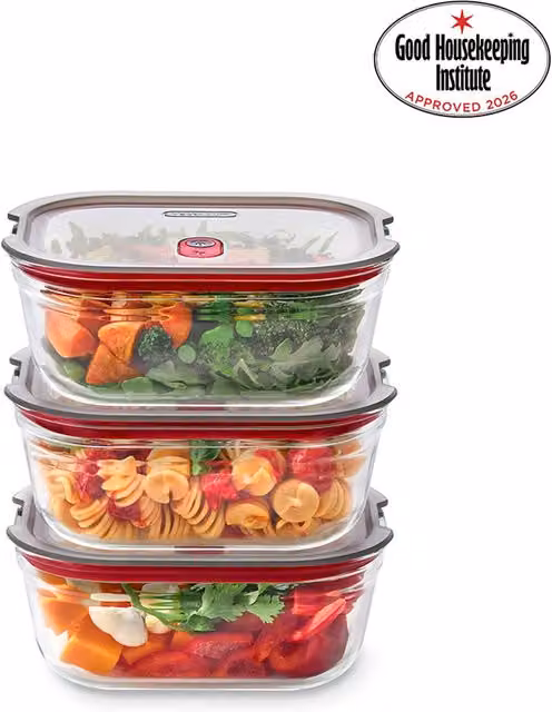 Black + Blum Stack + Nest Airtight Glass Food Storage Container Set, 3 Pack, 900ml, Transparent