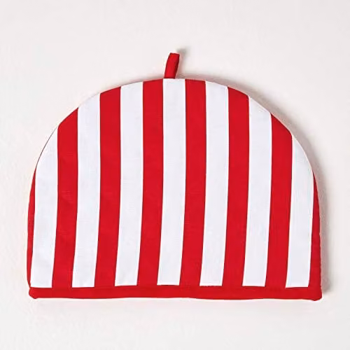 Homescapes Double Design Red Striped Cotton Tea Cosy Teapot Warmer