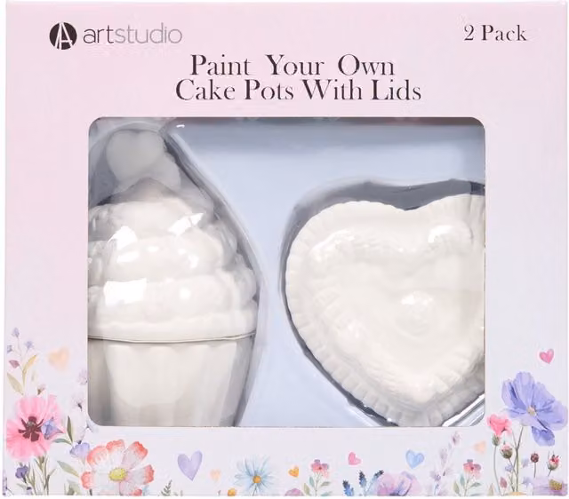 Art Studio Paint Your Own Ceramic Heart Cake Pot Kit with Lids in White