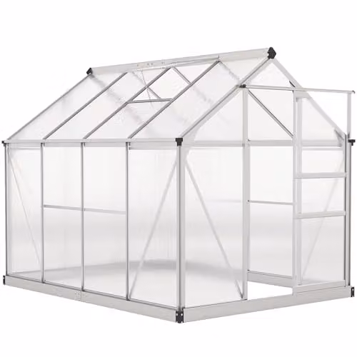Outsunny Silver Polycarbonate and Aluminium Walk-In Greenhouse with Sliding Door