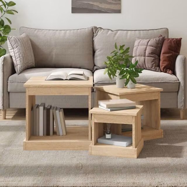 Berkfield Home 3-Piece Nesting Tables in Sonoma Oak Brown Engineered Wood – 1