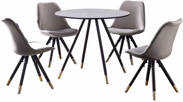 Life Interiors Sofia Dorchester LUX Dining Set with Round Table and 4 Chairs in Dark Grey – 2