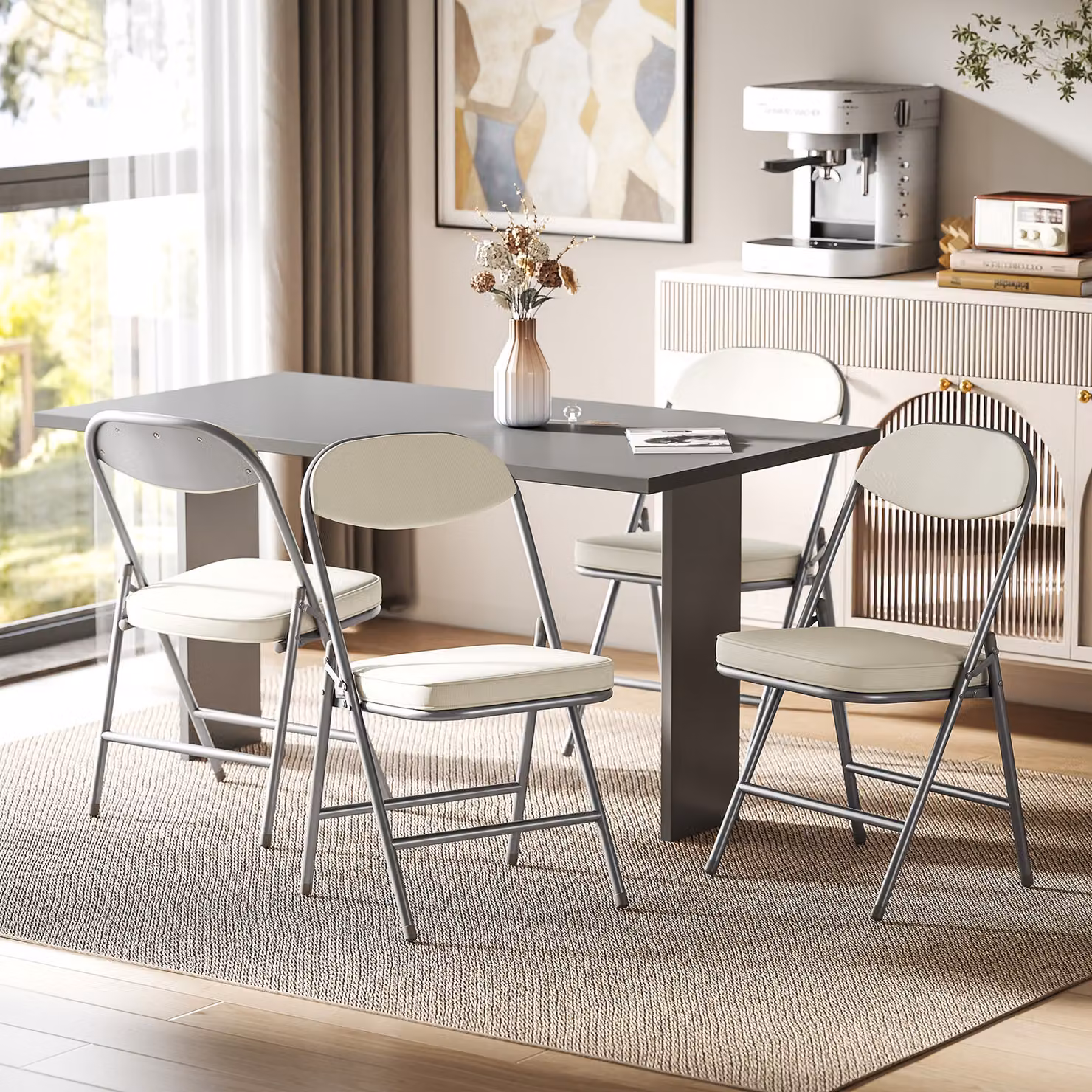 HOMCOM Set of Four Modern Folding Corduroy Seat Chairs in White – 2
