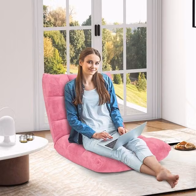 Costway 14-Position Adjustable Floor Chair in Pink
