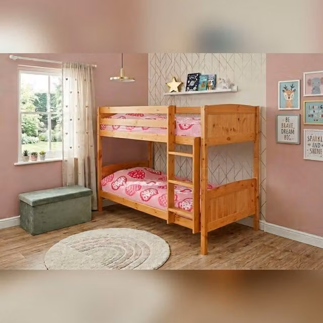 Comfy Living Ltd Kids Solid Pine Wooden Bunk Bed in Single Size, Available in Brown, White or Grey