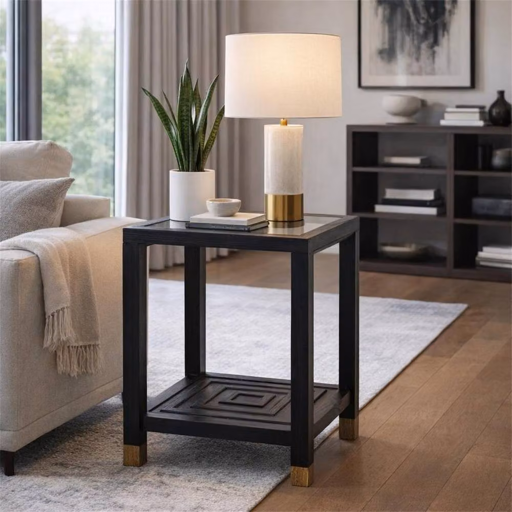 Lemon Pavilion Furniture and Decor Lennox Side Table, Black Wood, W: 50 cm, D: 50 cm, H: 65 cm – 5