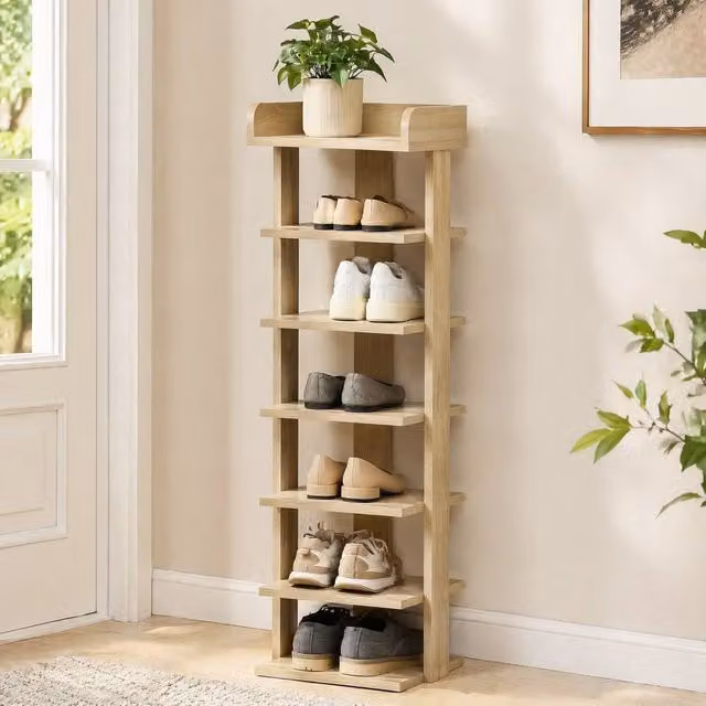 STILVORA 6-Layer Freestanding Shoe Rack in Light Oak – 1