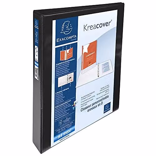 Exacompta Black Rigid Opaque A4 Maxi Binder with 4 D-rings and 3 Pockets, W: 32 cm, H: 27.7 cm, Spine: 47 mm – 2